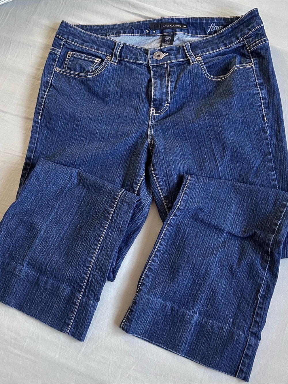 Calvin Klein Dark Blue Flare Jeans - Women's Wide Leg